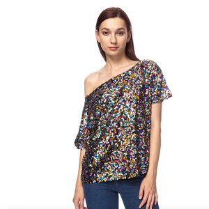 Anna-Kaci Women's Glam Off-Shoulder Multi-Colored Sequin Top Size XL